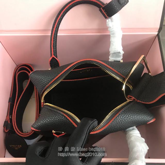 DELVAUX女包 Delvau單肩斜挎包 半手工Cool box 小號 德爾沃女手提包 手拎包 黑橙  fcs1185